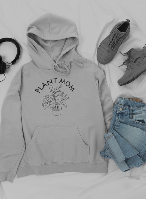 plant mom hoodie – shop cool designed by hundre | dropsona - neutral - close-up detail