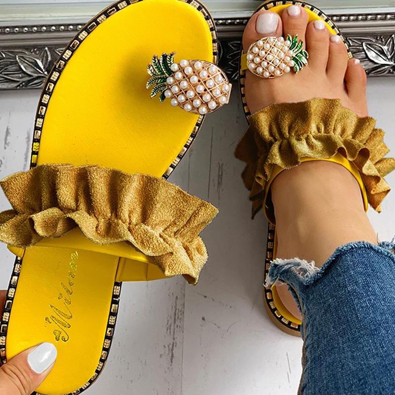2021 summer beach pineapple flat slippers outside slid | dropsona - neutral - everyday use