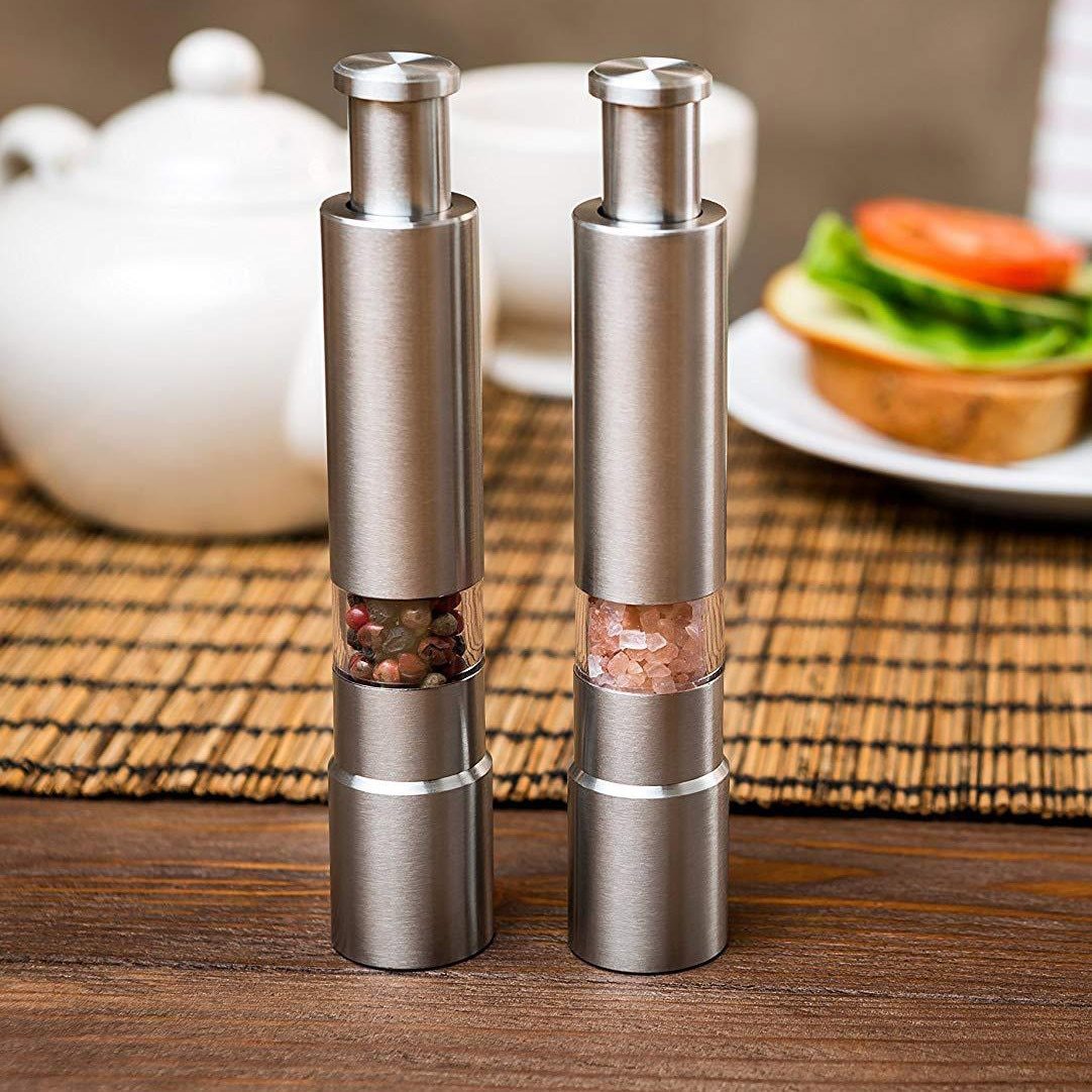 premium stainless steel salt and pepper spice grinder | dropsona - neutral - material texture