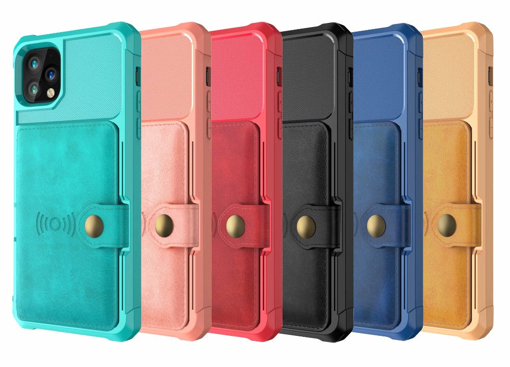 360 protection magnetic leather wallet armor case for | dropsona - neutral - front view