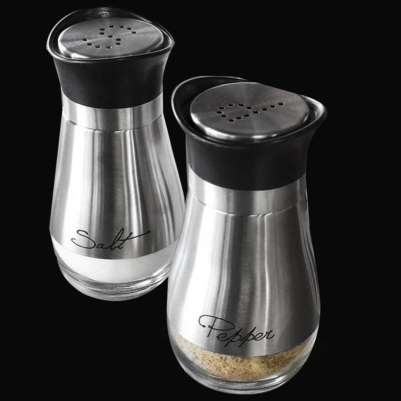 salt and pepper shakers stainless steel glass set bpa | dropsona - neutral - close-up detail