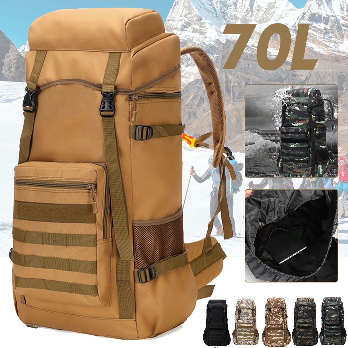waterproof outdoor camping 70l military backpack – lar | dropsona - neutral - everyday use
