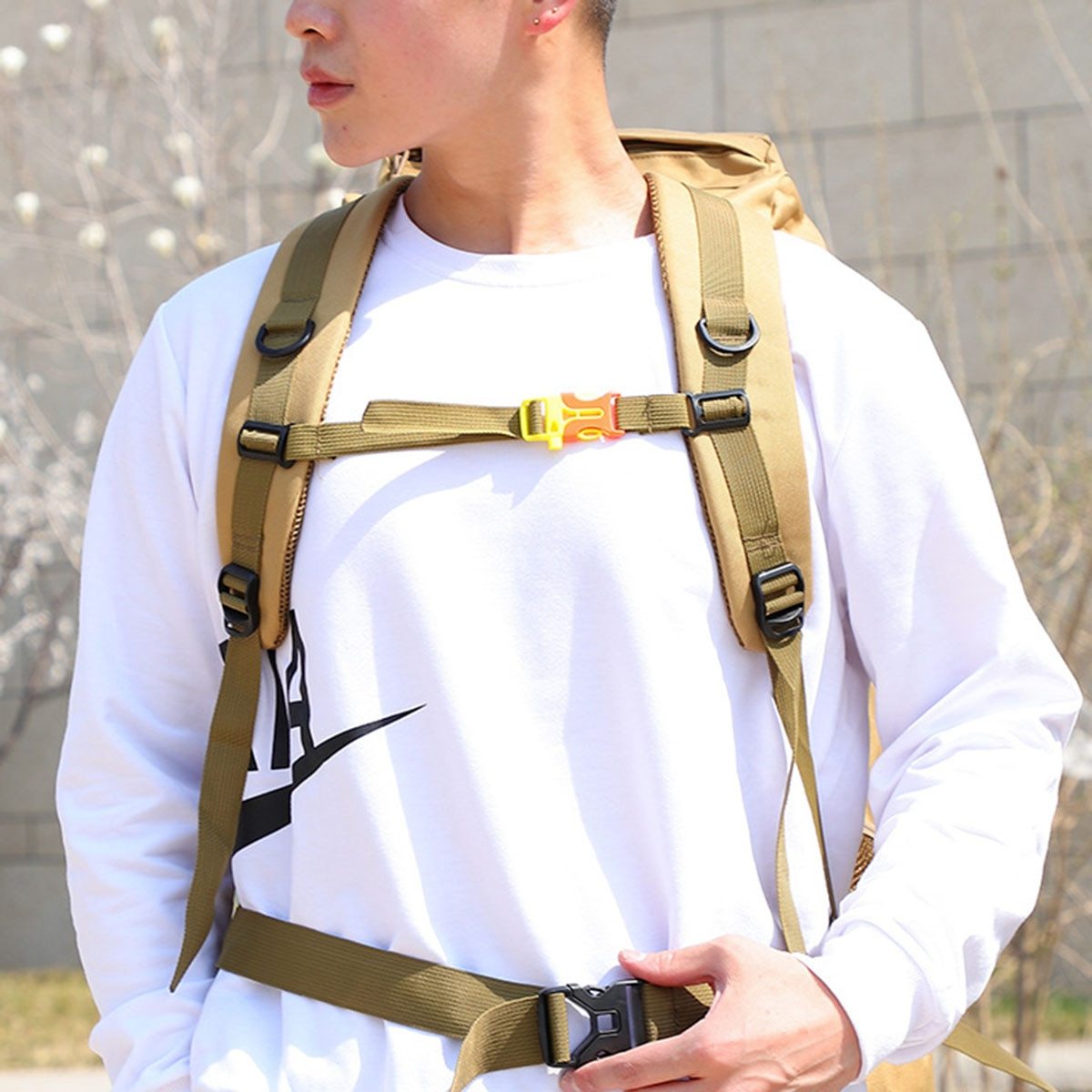 waterproof outdoor camping 70l military backpack – lar | dropsona - neutral - close-up detail