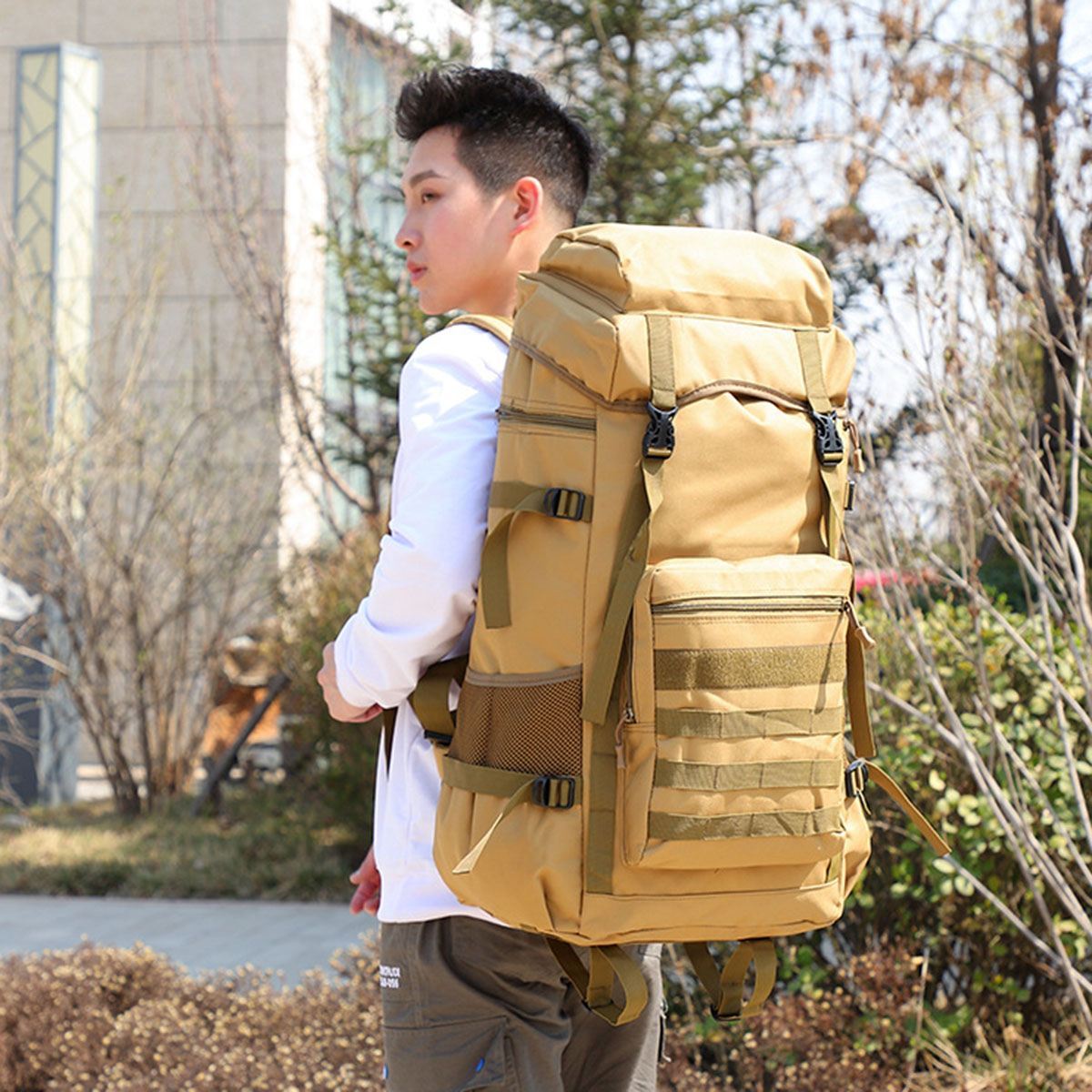waterproof outdoor camping 70l military backpack – lar | dropsona - neutral - usage example