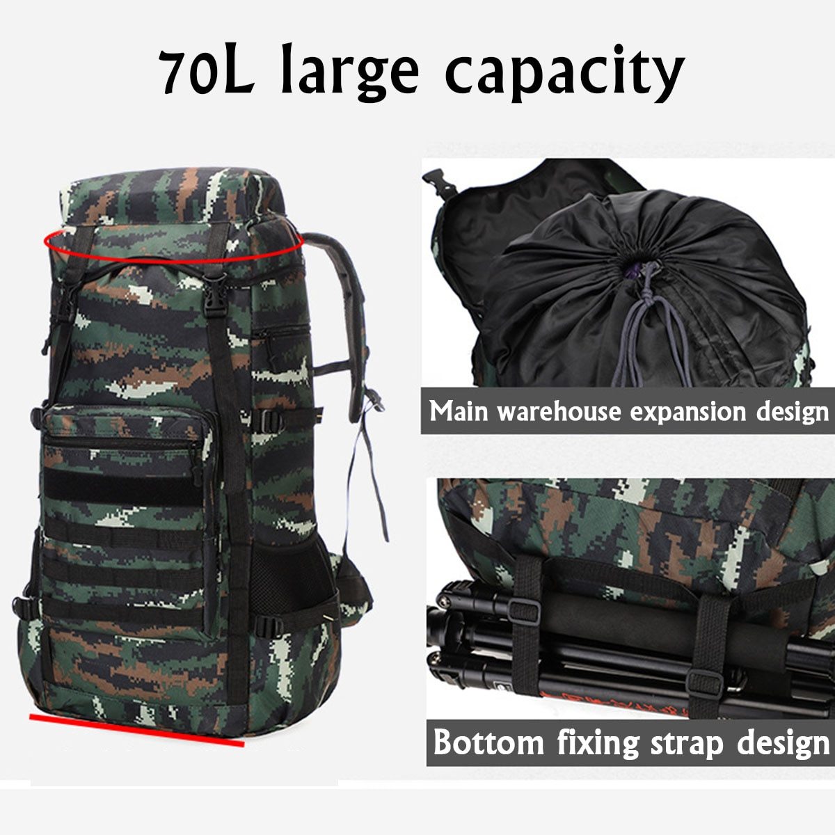 waterproof outdoor camping 70l military backpack – lar | dropsona - neutral - close-up detail