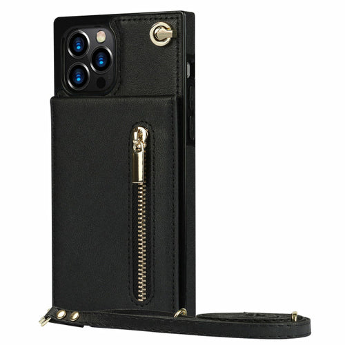 slim zipper wallet back case for iphone with crossbody | dropsona - neutral - size reference