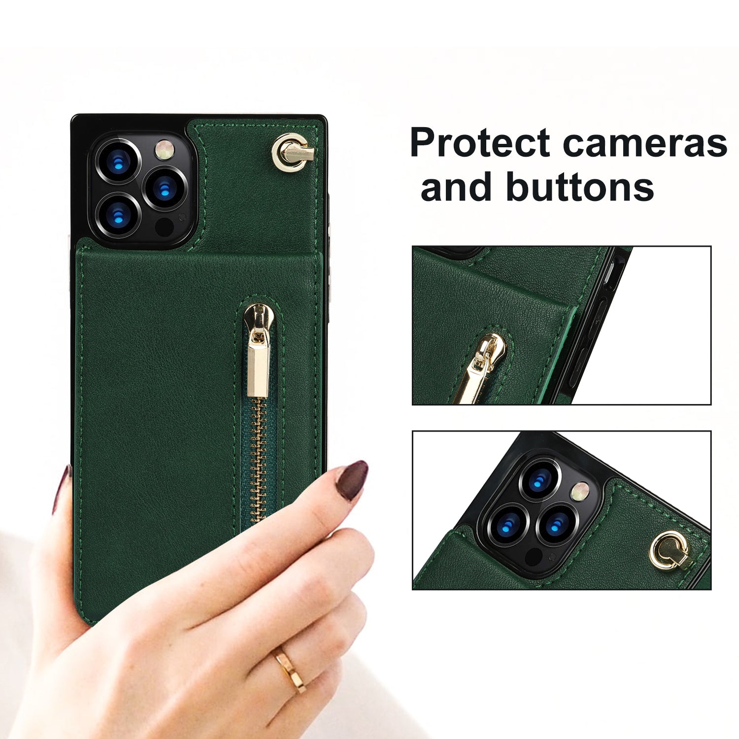 slim zipper wallet back case for iphone with crossbody | dropsona - neutral - close-up detail