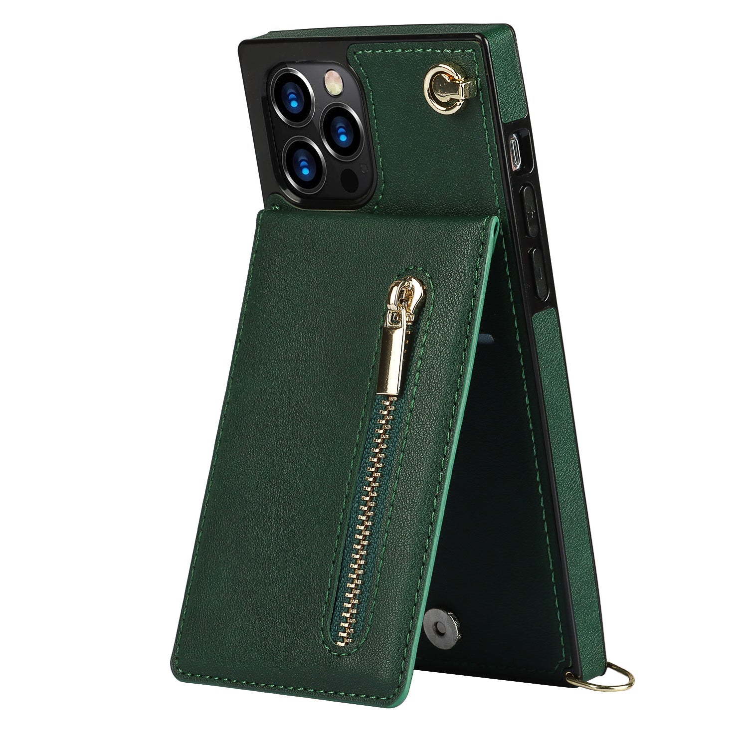 slim zipper wallet back case for iphone with crossbody | dropsona - neutral - close-up detail