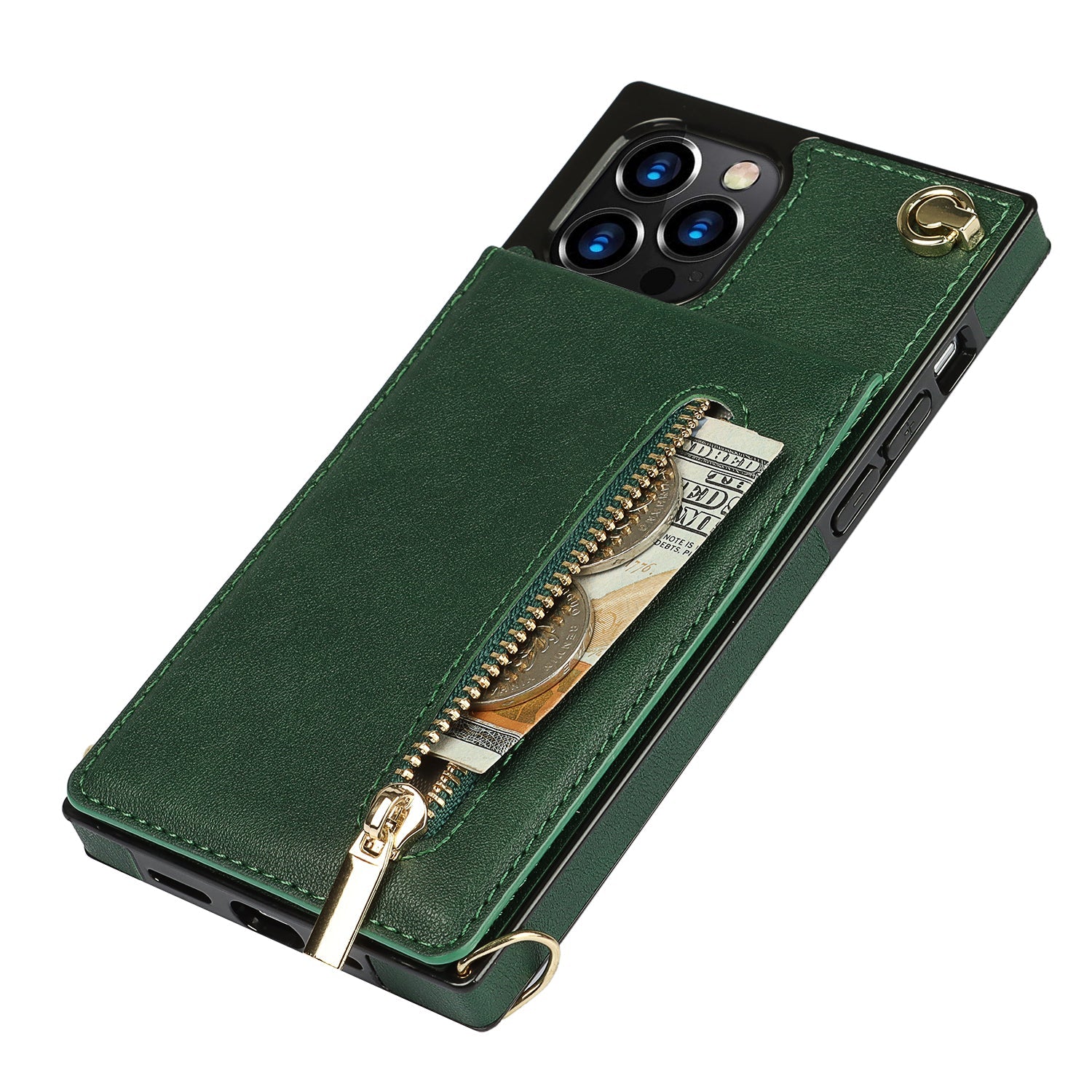 slim zipper wallet back case for iphone with crossbody | dropsona - neutral - size reference