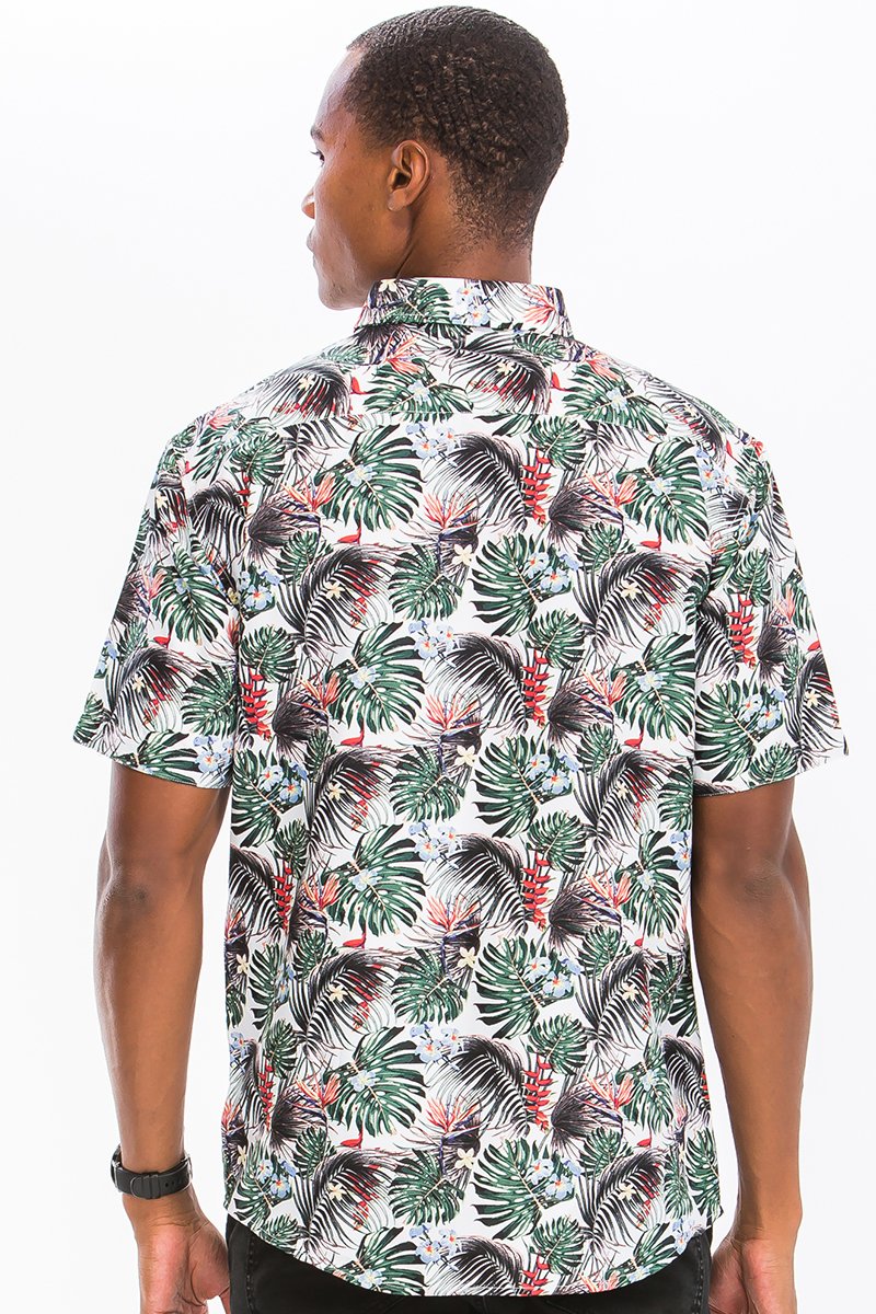 hawaiian print button down shirt – digital all over pr | dropsona - neutral - close-up detail